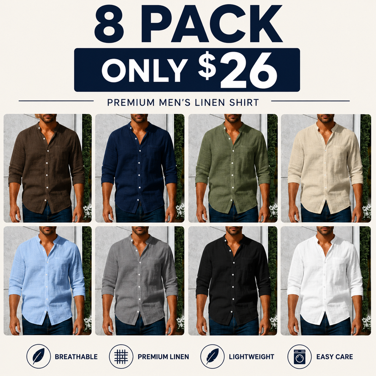 🔥 LAST DAY SALE – Men's Linen Long Sleeve Stand Collar Shirt