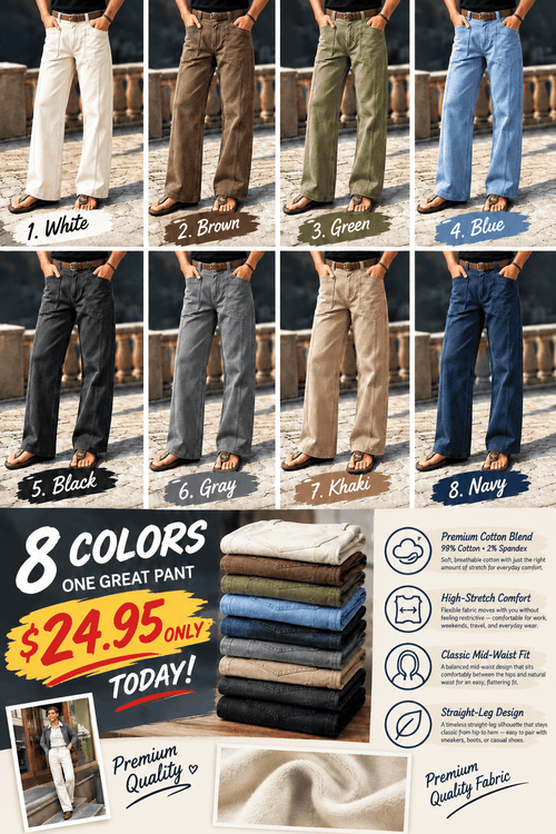 🔥 LAST DAY SALE –Solid Stitch Detail Patch Pocket Mid Rise Straight Leg Pants