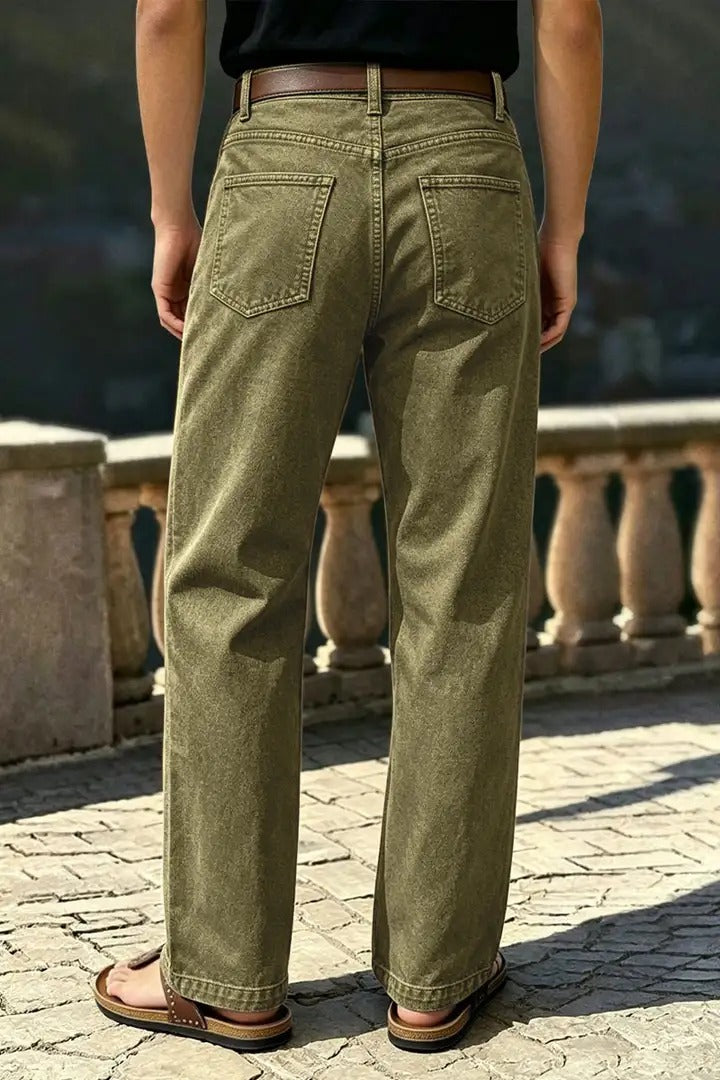 🔥 LAST DAY SALE –Solid Stitch Detail Patch Pocket Mid Rise Straight Leg Pants