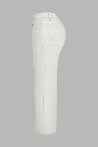 🔥 LAST DAY SALE –Solid Stitch Detail Patch Pocket Mid Rise Straight Leg Pants