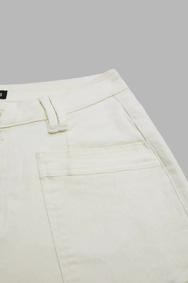 🔥 LAST DAY SALE –Solid Stitch Detail Patch Pocket Mid Rise Straight Leg Pants