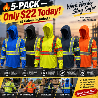 🔥 SPECIAL OFFER-Men’s High Visibility Hoodie Work Shirt – Long Sleeve Reflective Safety Top